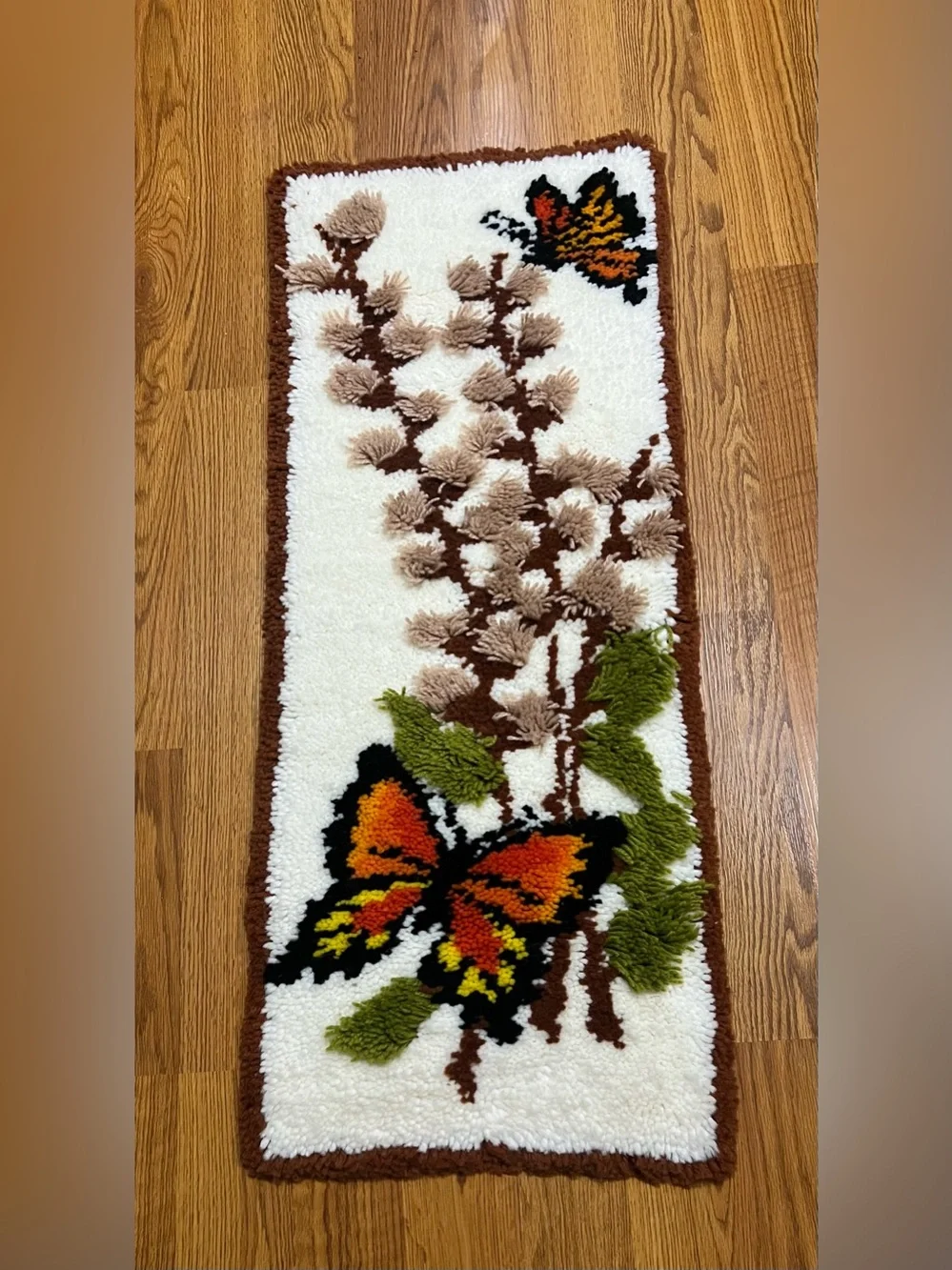 Vintage 1970’s Monarch Butterfly Floral Matchbook Rug Wall Hanging
